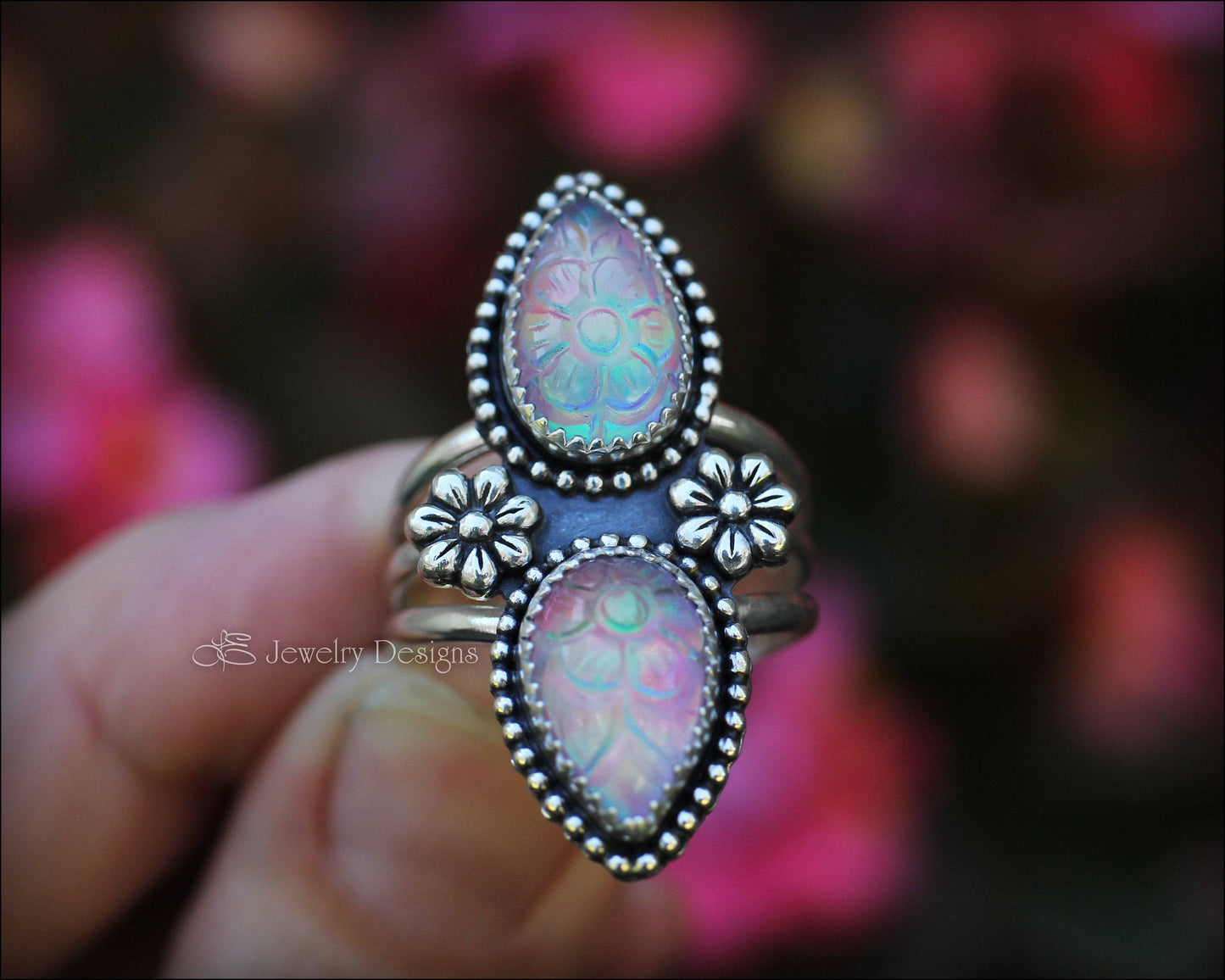 (Size 9) Double Pear Aurora Opal Ring - LE Jewelry Designs