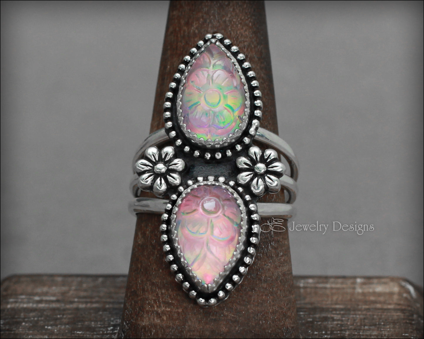 Size 9 - Double Pear Aurora Opal Ring - LE Jewelry Designs