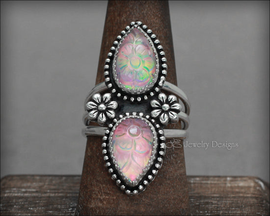 Size 9 - Double Pear Aurora Opal Ring - LE Jewelry Designs