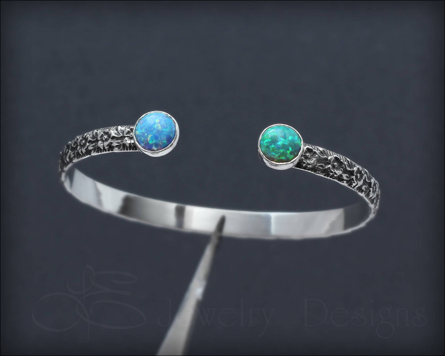 Dual Opal Floral Pattern Cuff - LE Jewelry Designs