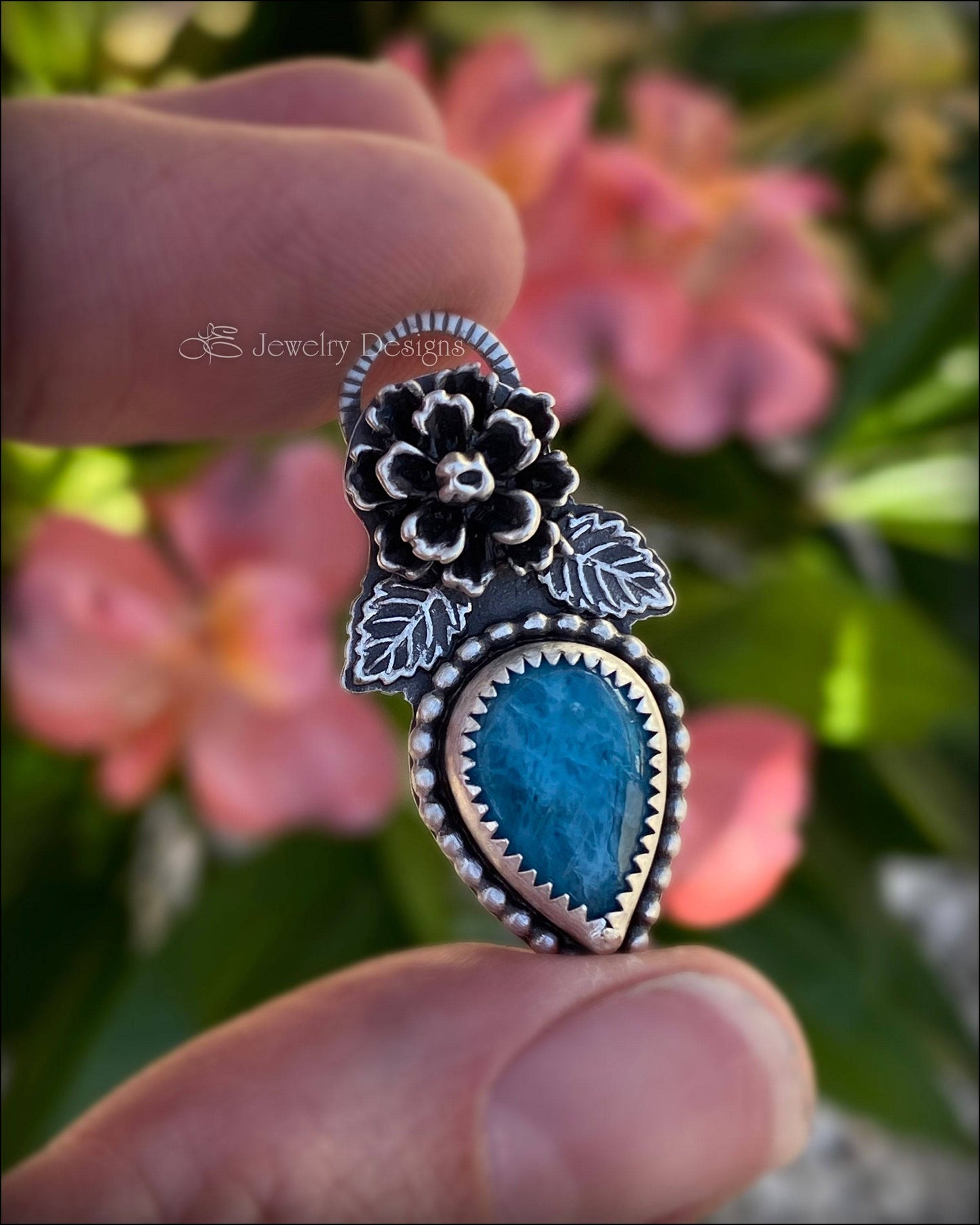 Sterling Blue Apatite Floral Pendant - LE Jewelry Designs