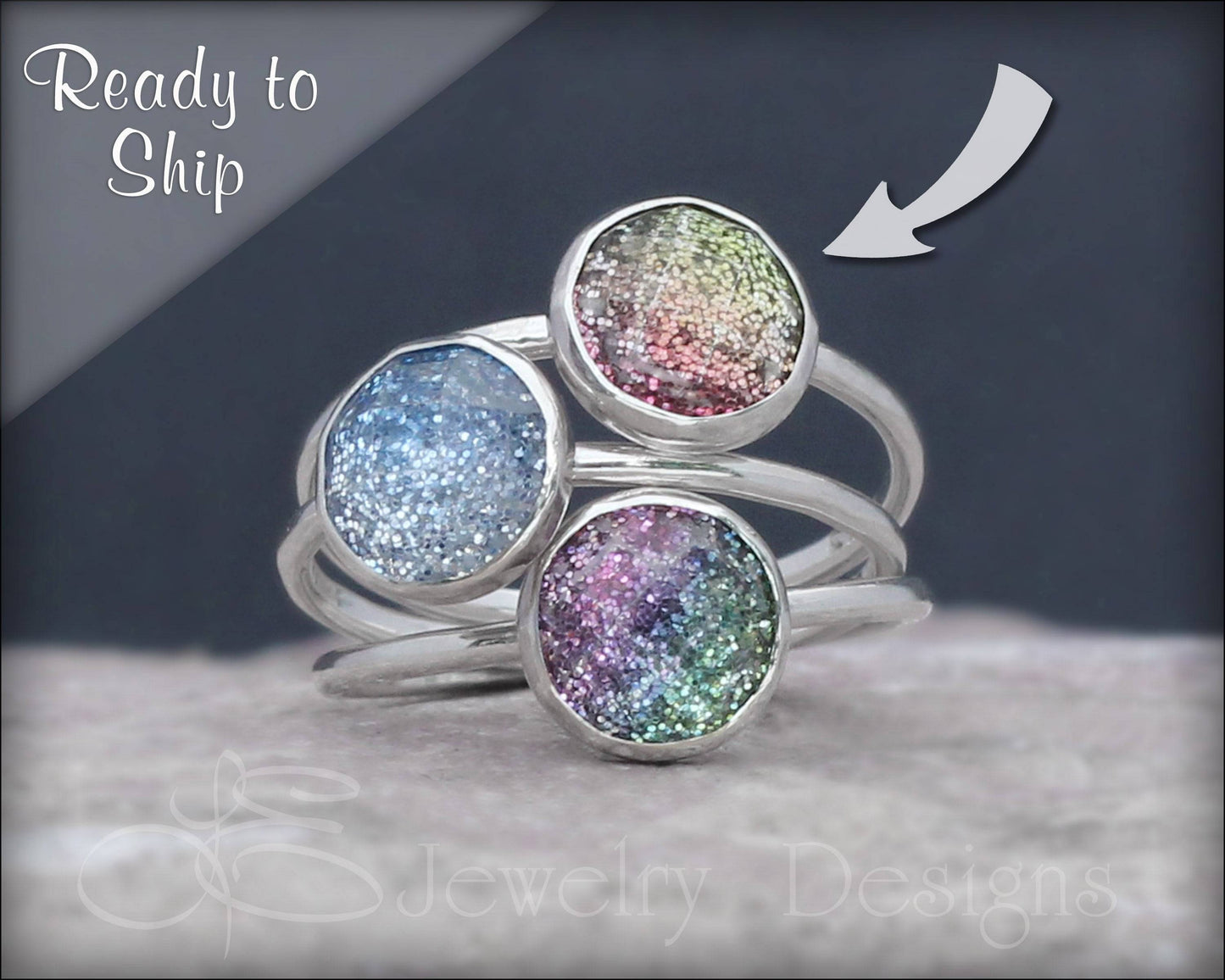 Load image into Gallery viewer, Size 7 - Sterling Glitter Resin Ring - LE Jewelry Designs
