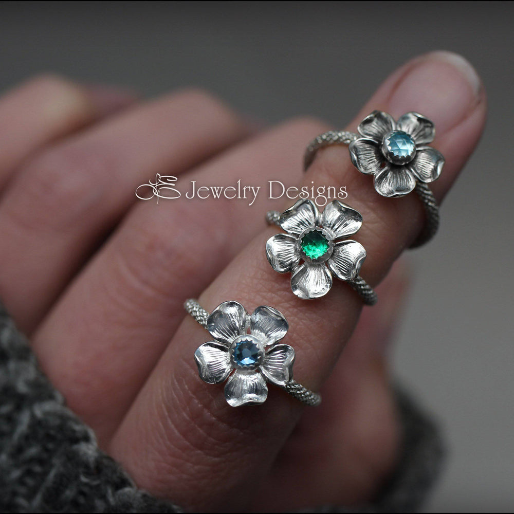 Glittery Sterling Flower Ring - (opal or birthstone) - LE Jewelry Designs