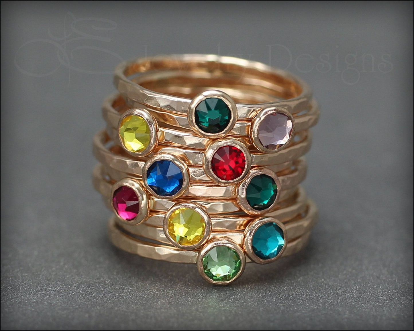 Gold Birthstone or Opal Stacking Ring - LE Jewelry Designs