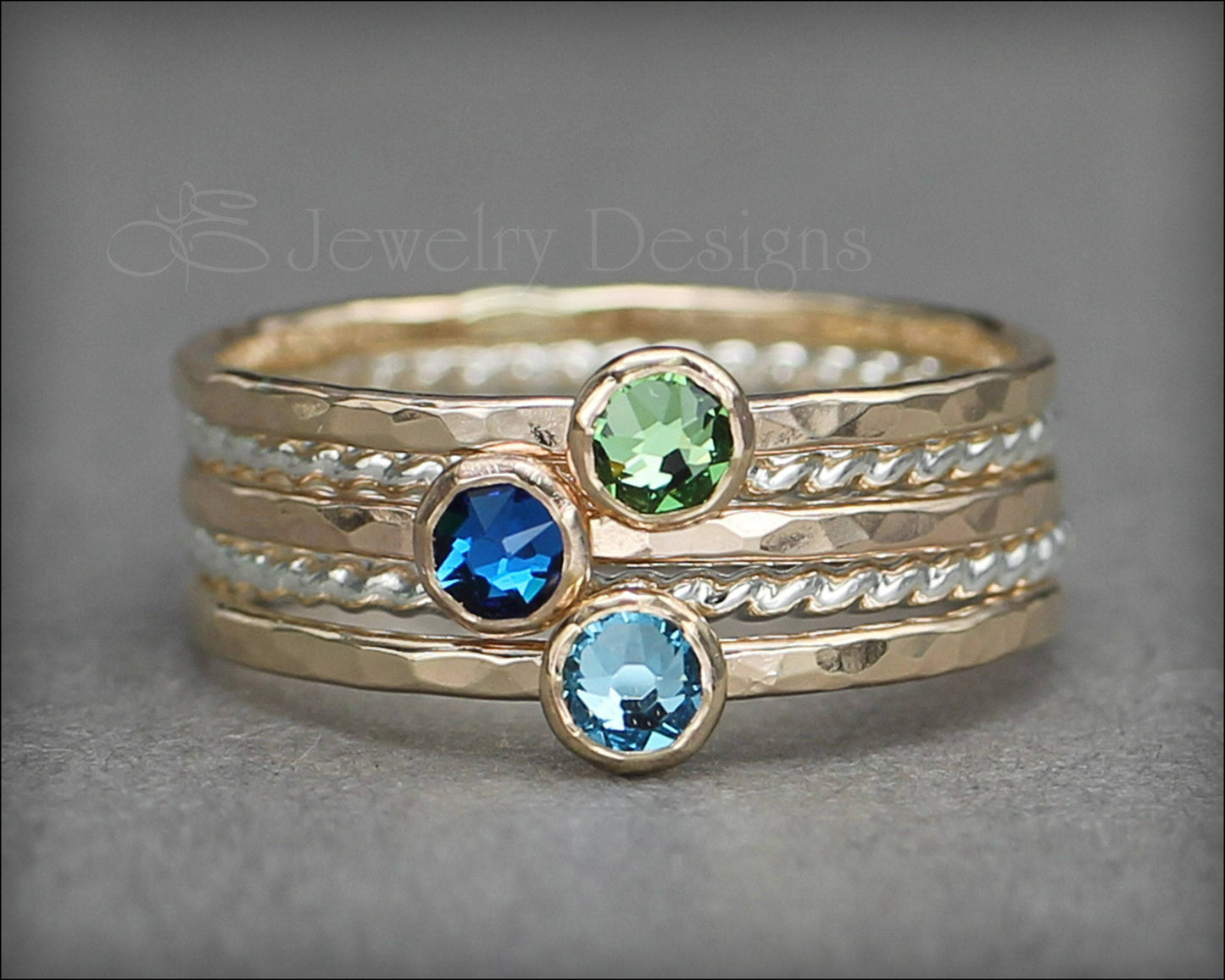 Birthstone Ring Set - (with 3 birthstones) - LE Jewelry Designs