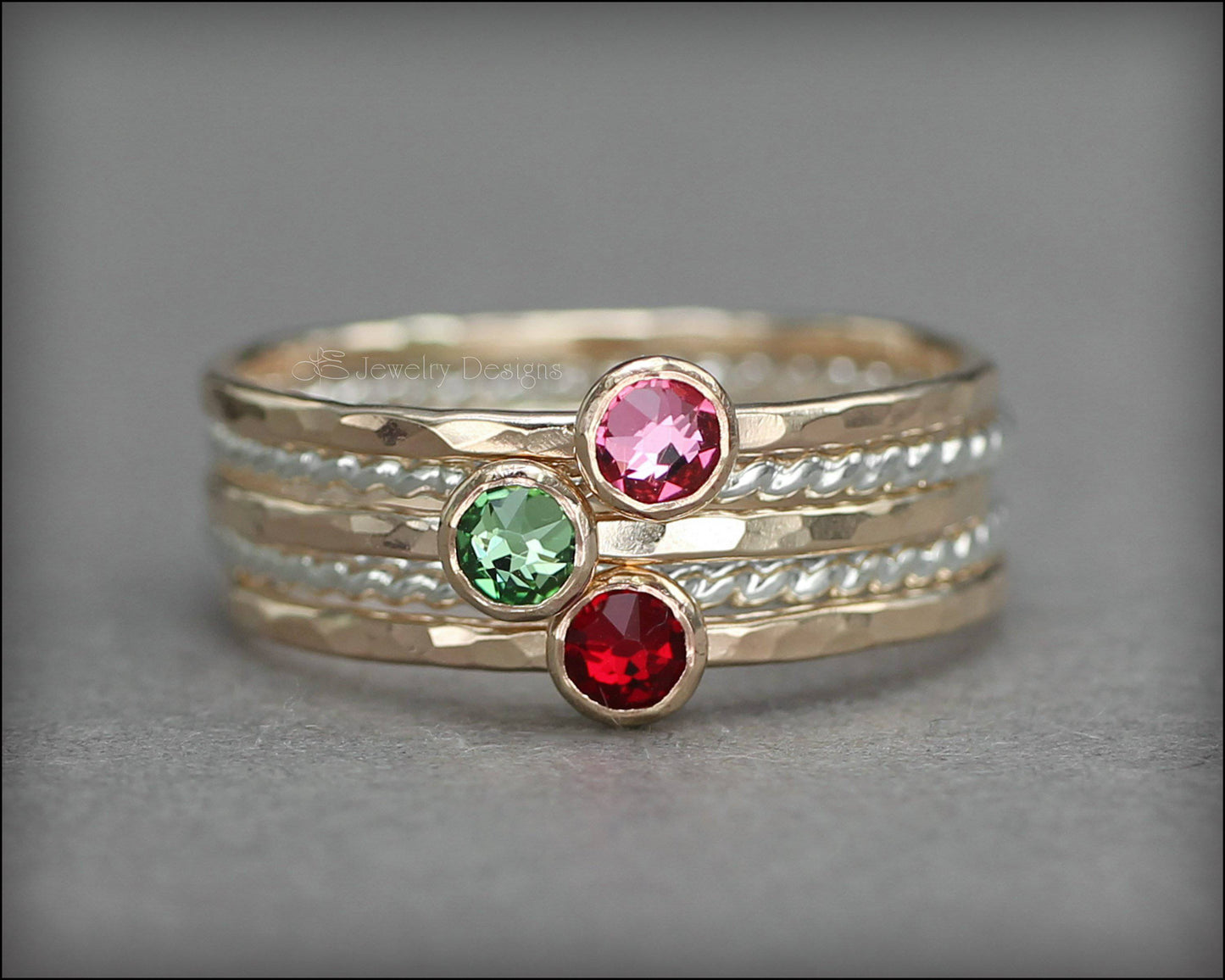 Load image into Gallery viewer, Birthstone Ring Set - (with 3 birthstones) - LE Jewelry Designs
