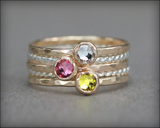 Load image into Gallery viewer, Birthstone Ring Set - (with 3 birthstones) - LE Jewelry Designs
