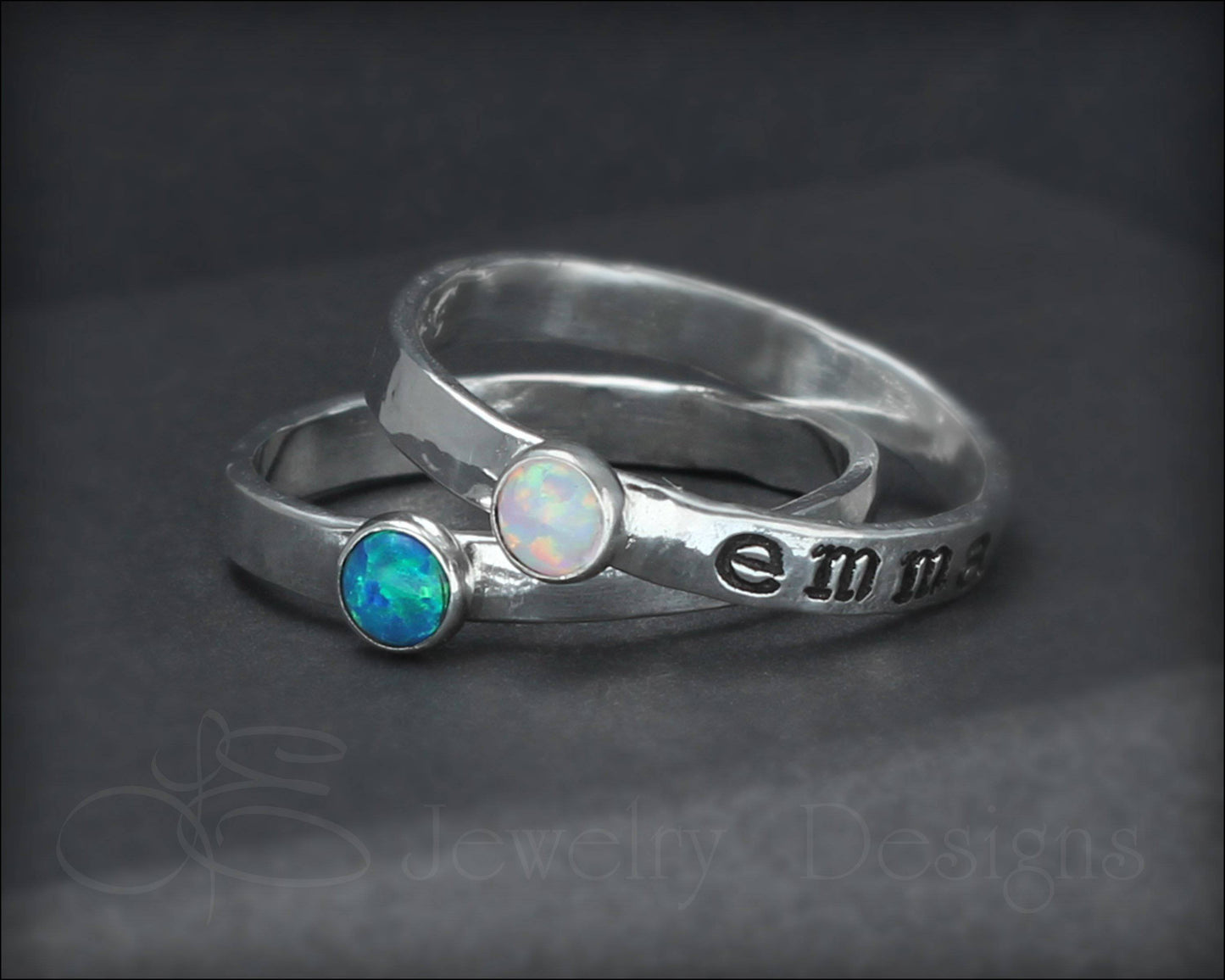 Hand Stamped Birthstone Stacking Ring - LE Jewelry Designs