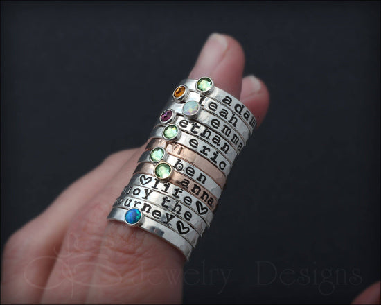 Load image into Gallery viewer, Hand Stamped Opal Stacking Ring - LE Jewelry Designs
