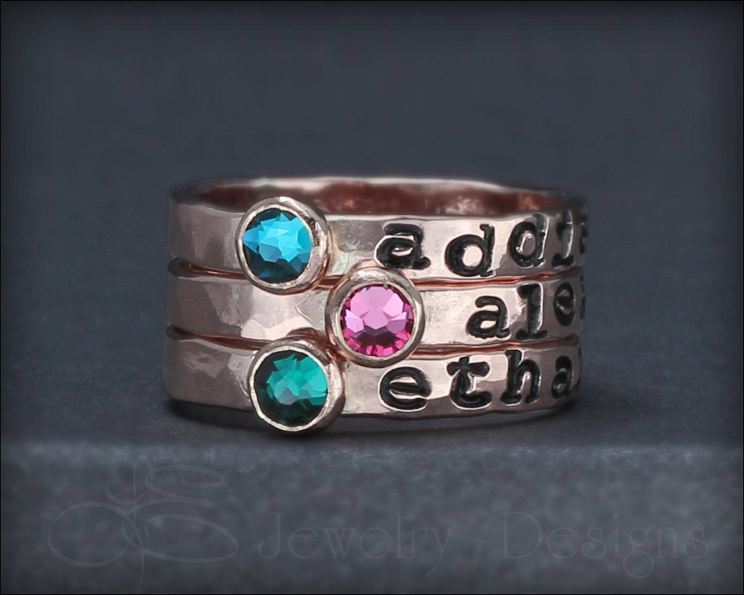 Hand Stamped Birthstone Stacking Ring - LE Jewelry Designs