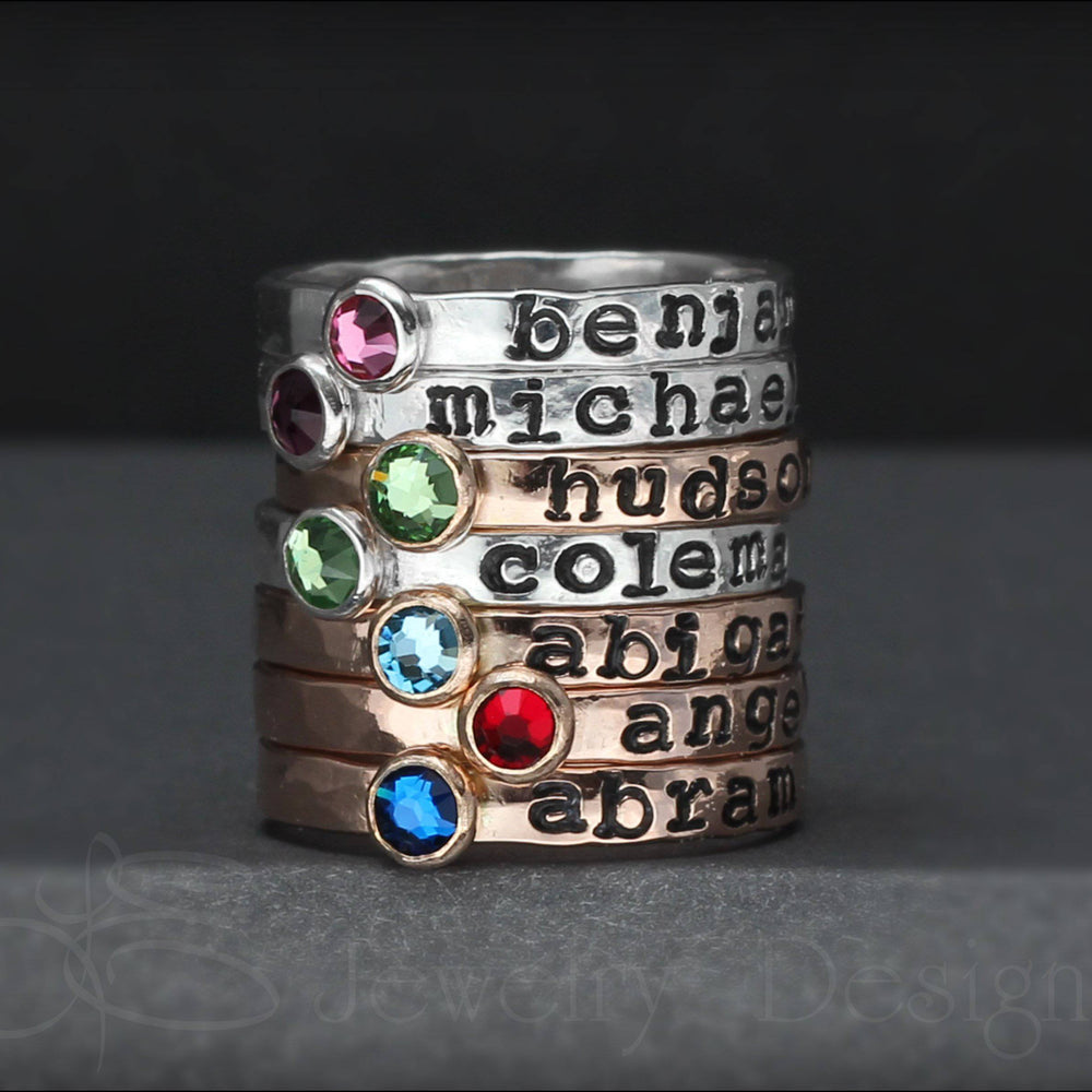 
                  
                    Hand Stamped Birthstone Stacking Ring - LE Jewelry Designs
                  
                