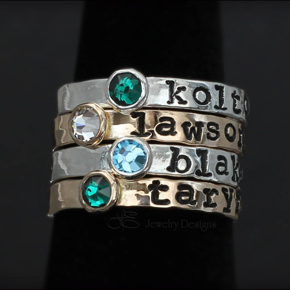 
                  
                    Hand Stamped Birthstone Stacking Ring - LE Jewelry Designs
                  
                