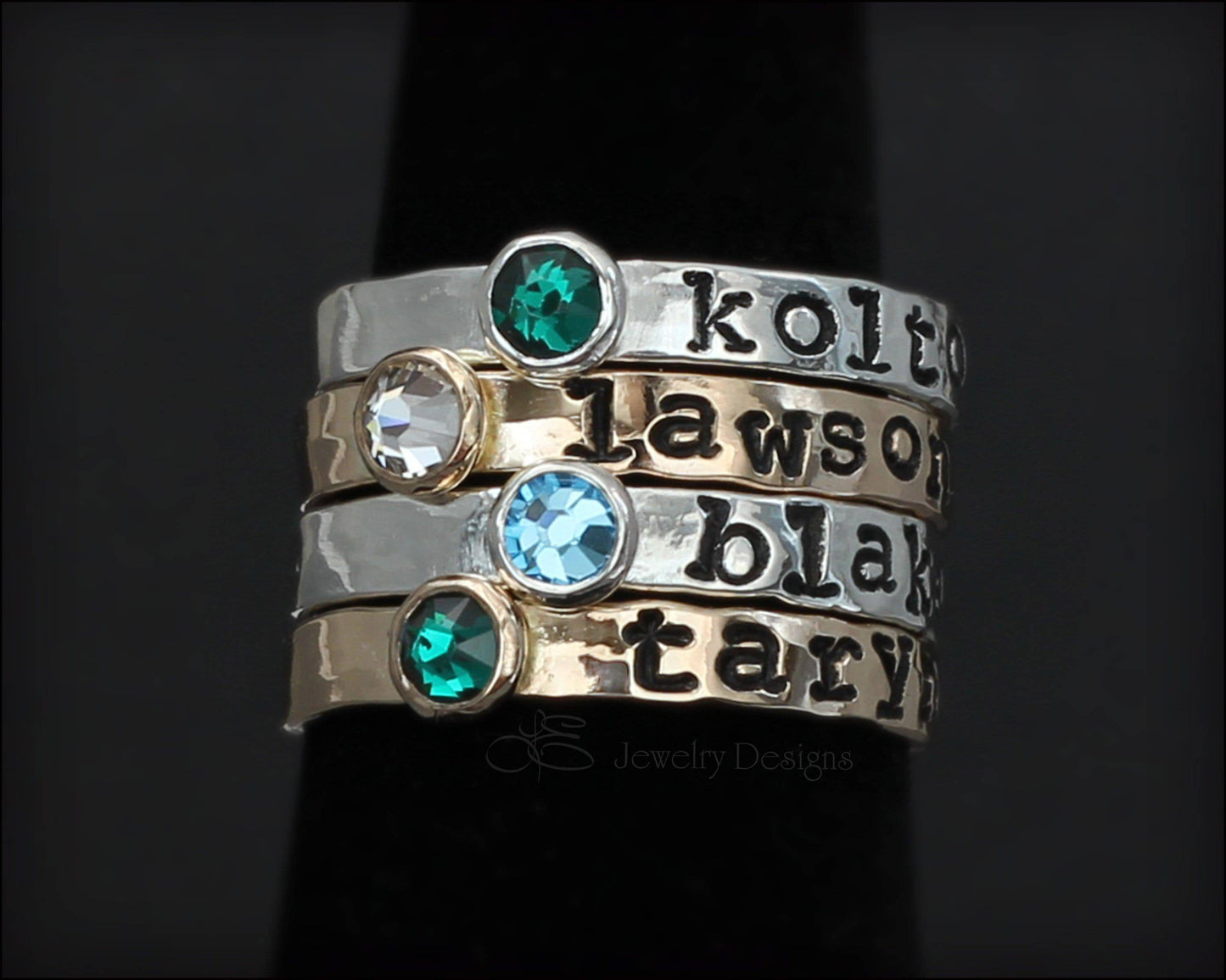 Hand Stamped Birthstone Stacking Ring - LE Jewelry Designs