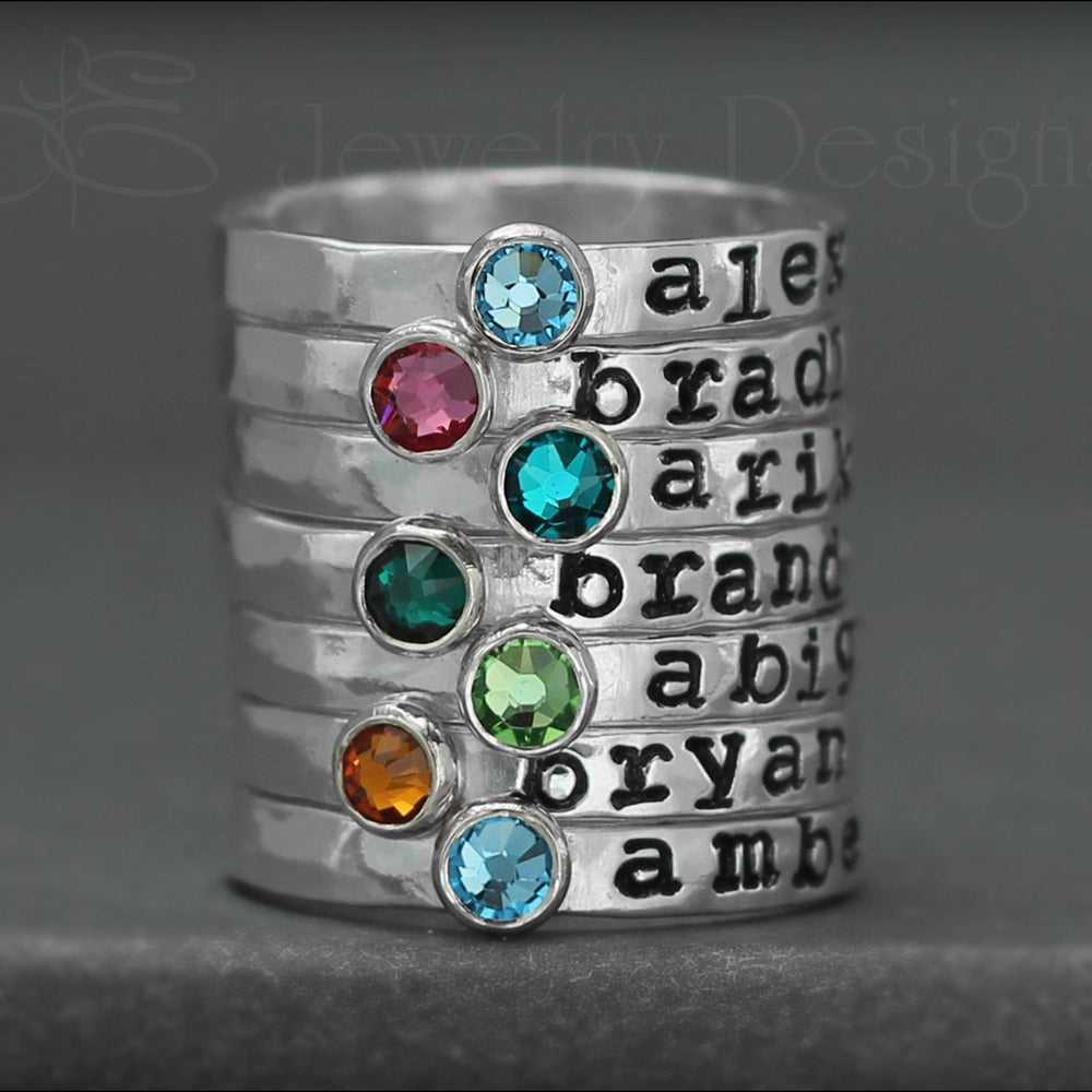 
                  
                    Hand Stamped Birthstone Stacking Ring - LE Jewelry Designs
                  
                