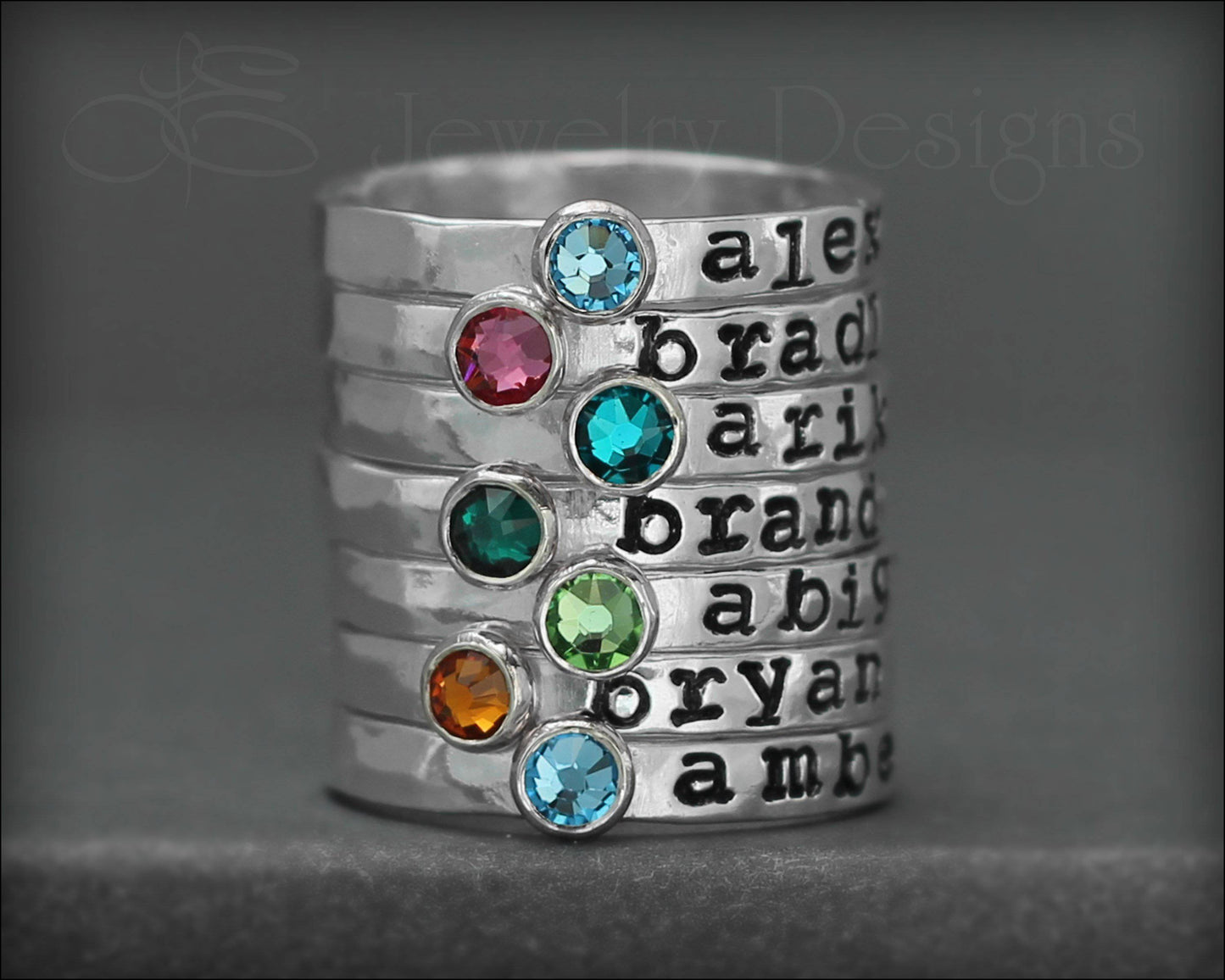 Hand Stamped Birthstone Stacking Ring - LE Jewelry Designs