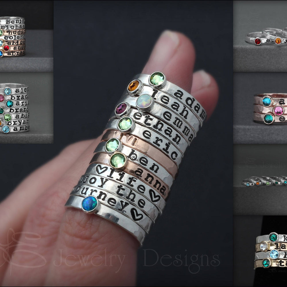 
                  
                    Hand Stamped Birthstone Stacking Ring - LE Jewelry Designs
                  
                