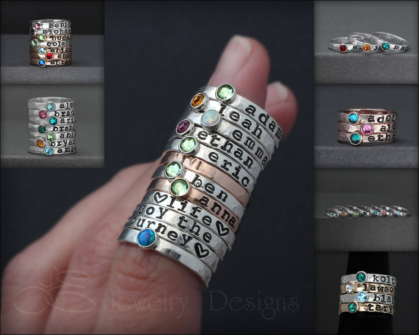 Hand Stamped Birthstone Stacking Ring - LE Jewelry Designs