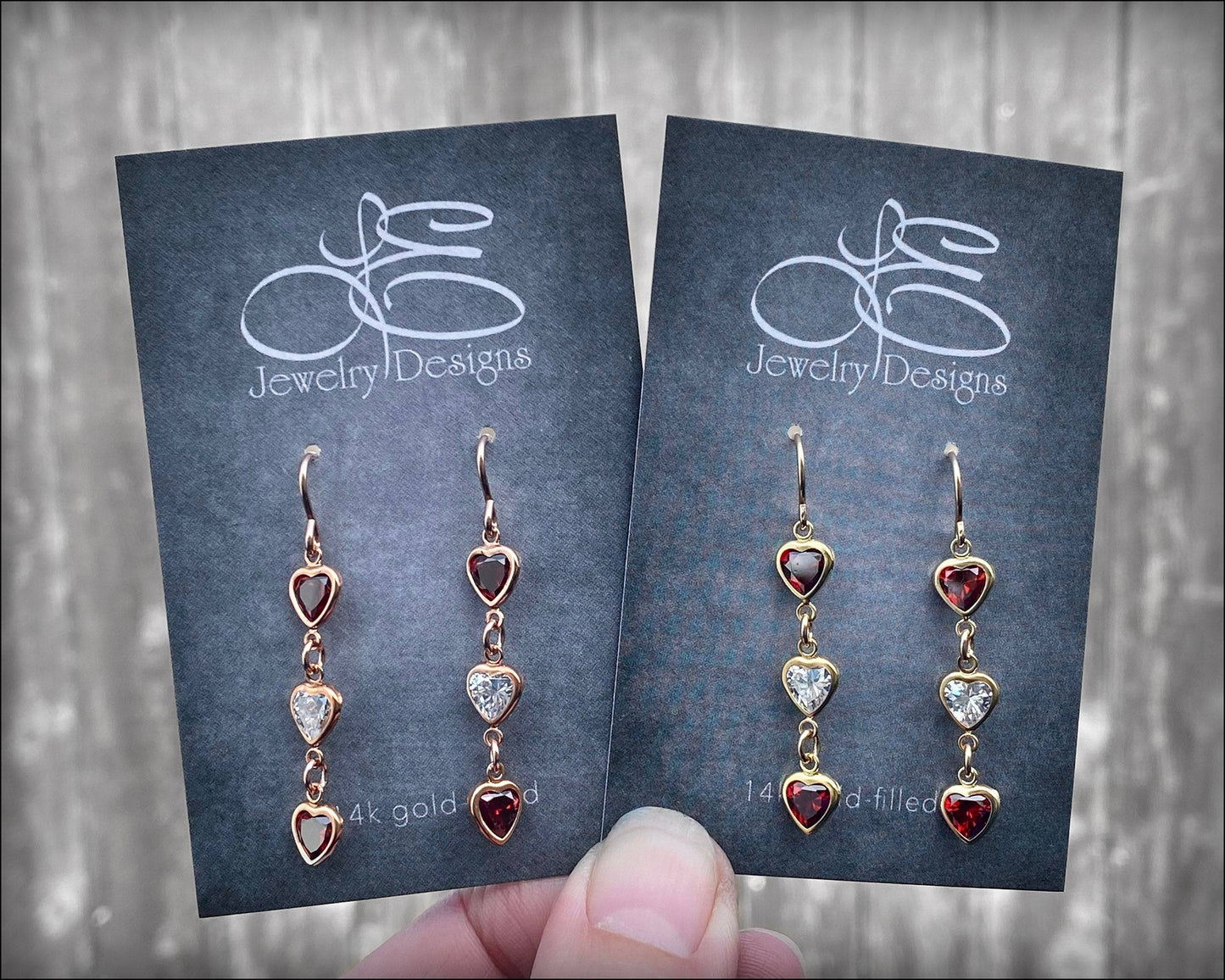 Triple Heart Dangle Earrings - (yellow or rose gold-filled) - LE Jewelry Designs