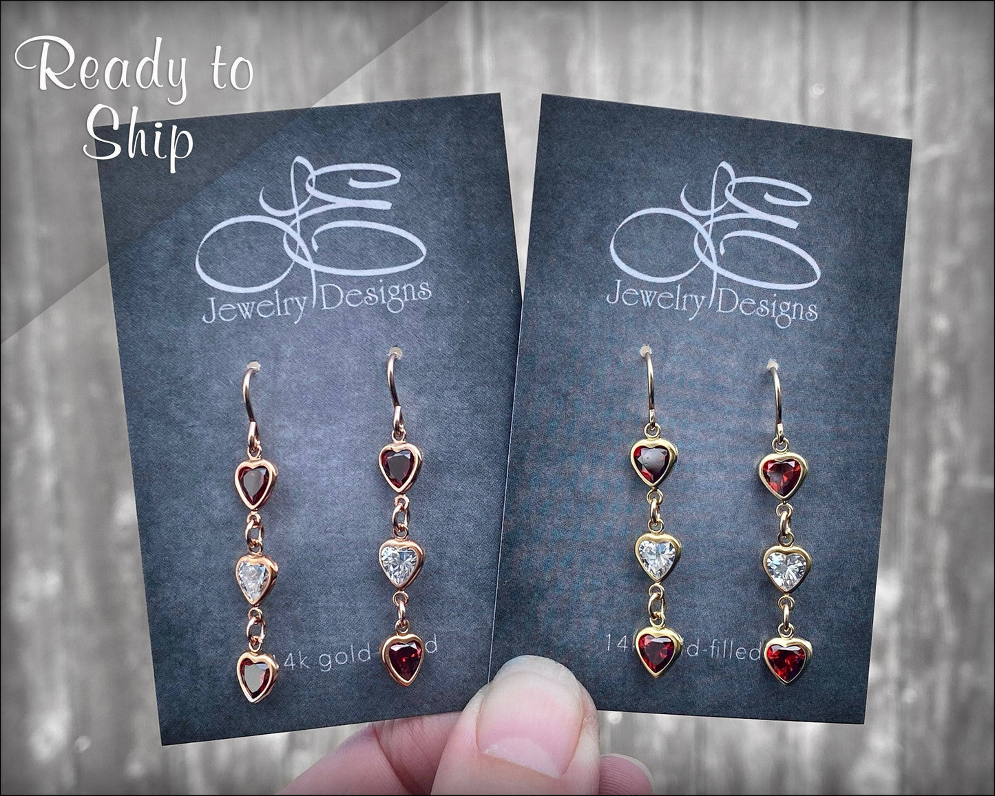 Triple Heart Dangle Earrings - (yellow or rose gold-filled) - LE Jewelry Designs