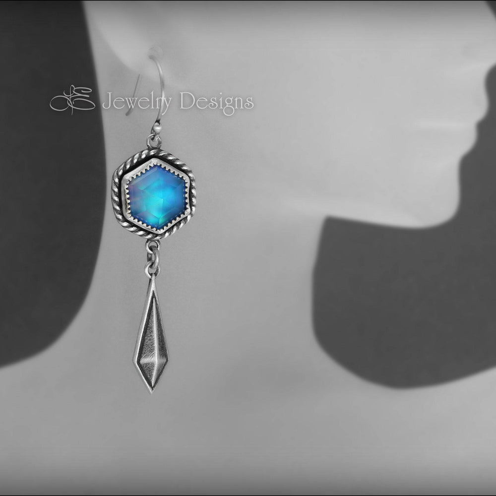
                  
                    Rose Cut Hexagon Aurora Opal Earrings - LE Jewelry Designs
                  
                