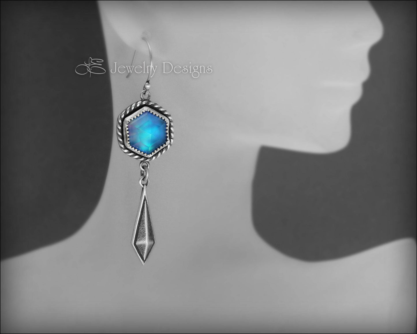 Rose Cut Hexagon Aurora Opal Earrings - LE Jewelry Designs