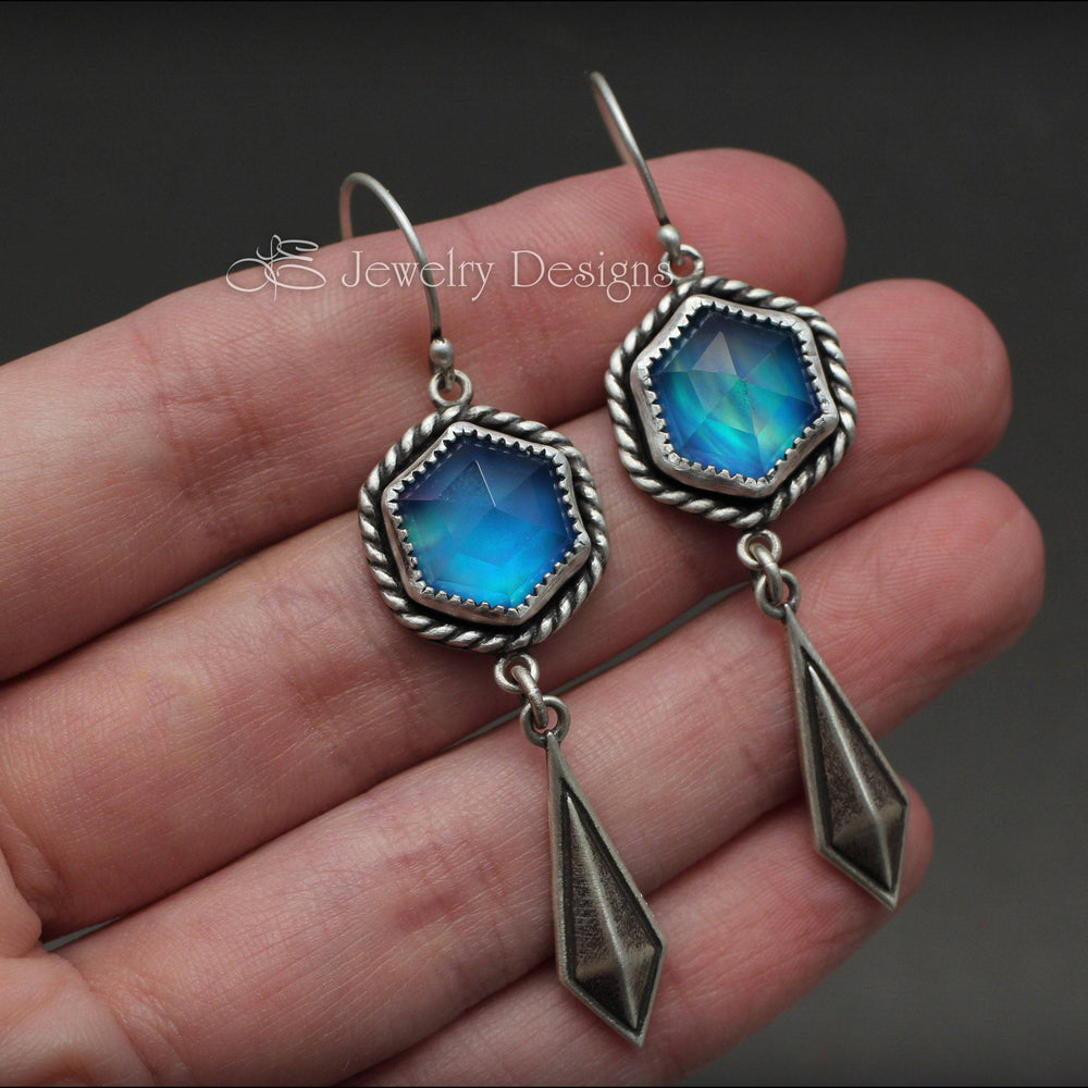 
                  
                    Rose Cut Hexagon Aurora Opal Earrings - LE Jewelry Designs
                  
                