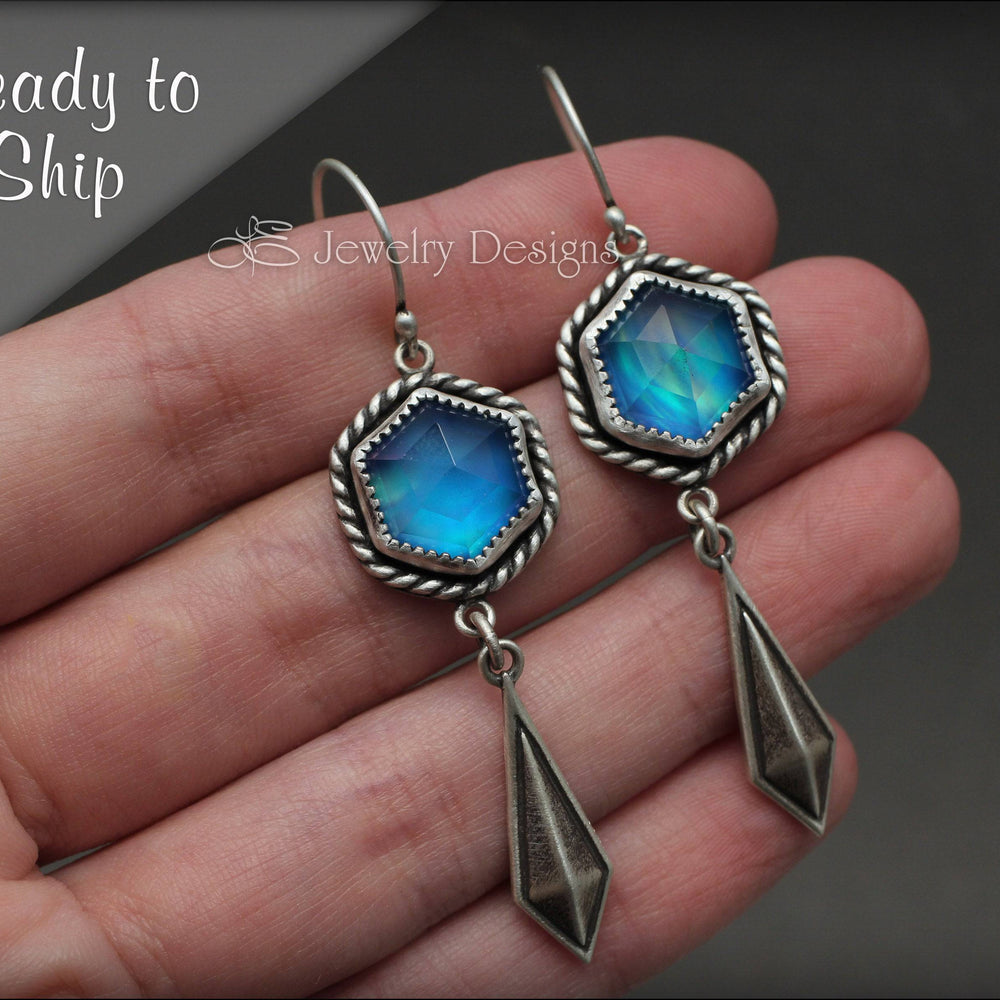 
                  
                    Rose Cut Hexagon Aurora Opal Earrings - LE Jewelry Designs
                  
                