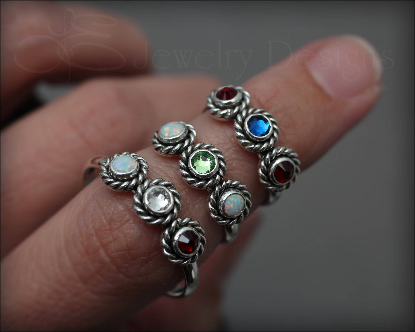 3-Stone Ring (w/birthstones or opals) - LE Jewelry Designs