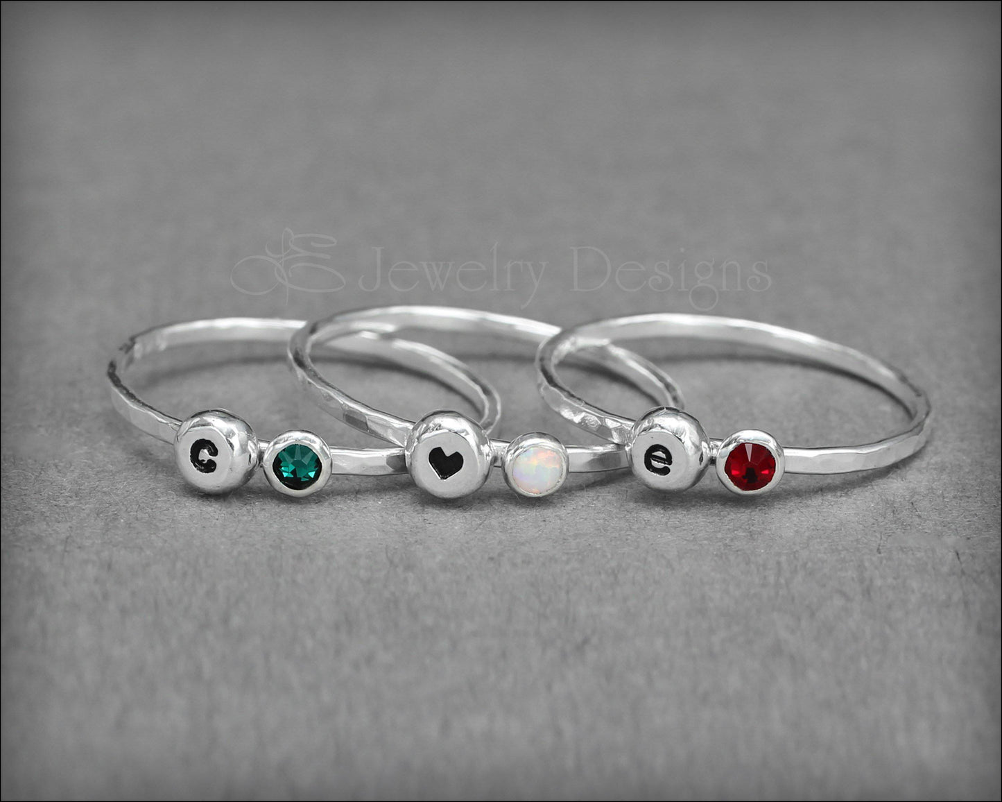 Initial & Birthstone or Opal Ring - LE Jewelry Designs