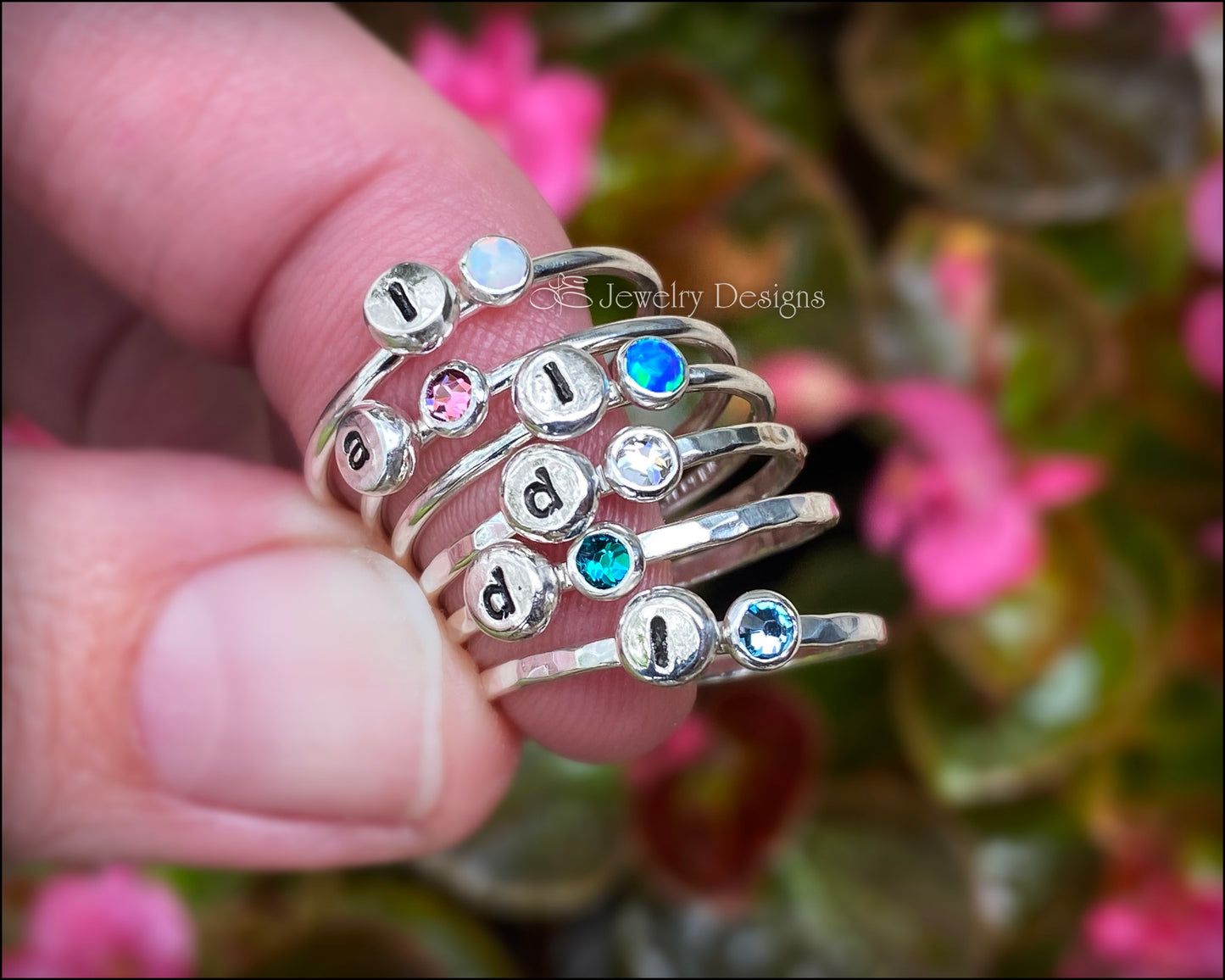 Initial & Birthstone or Opal Ring - LE Jewelry Designs