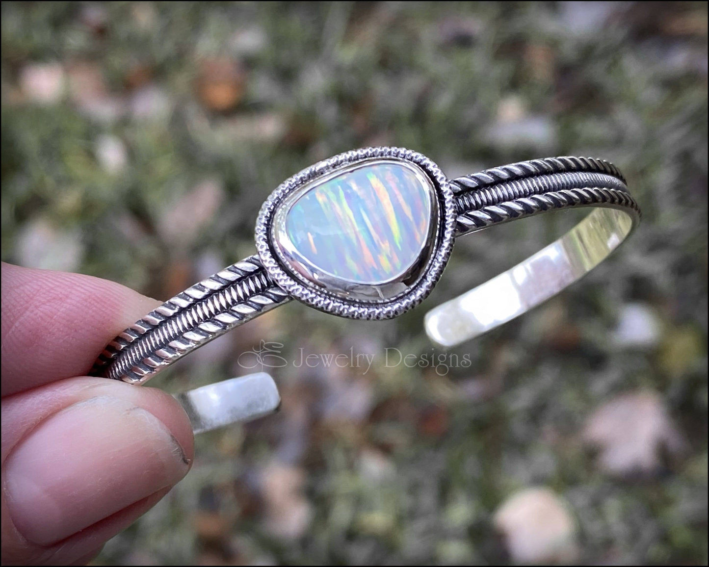 Load image into Gallery viewer, Sterling Silver Triangle Opal Cuff - LE Jewelry Designs
