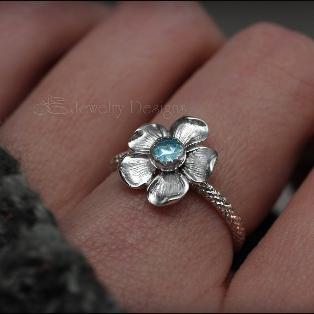Glittery Sterling Flower Ring - (choose stone) - LE Jewelry Designs