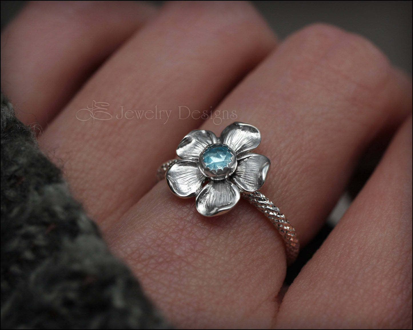 Glittery Sterling Flower Ring - (choose stone) - LE Jewelry Designs