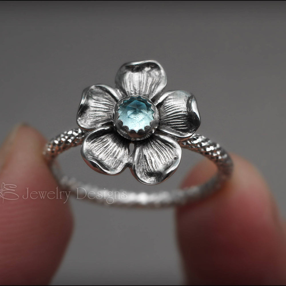 Glittery Sterling Flower Ring - (choose stone) - LE Jewelry Designs