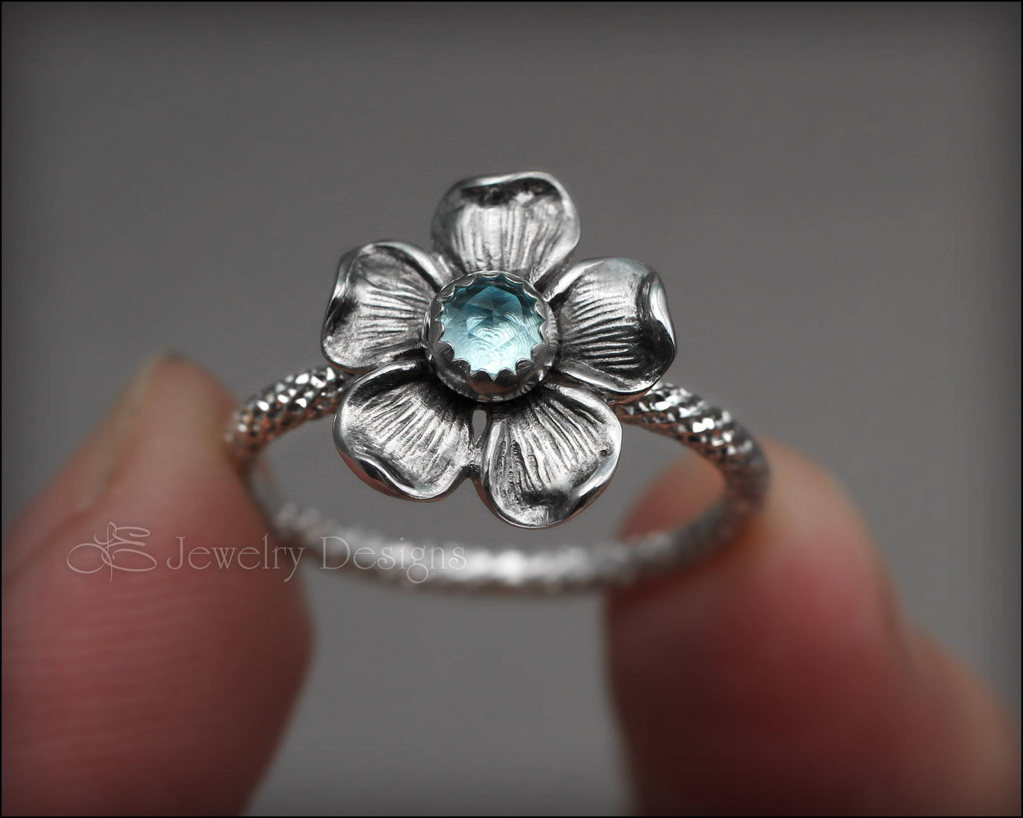 Glittery Sterling Flower Ring - (choose stone) - LE Jewelry Designs