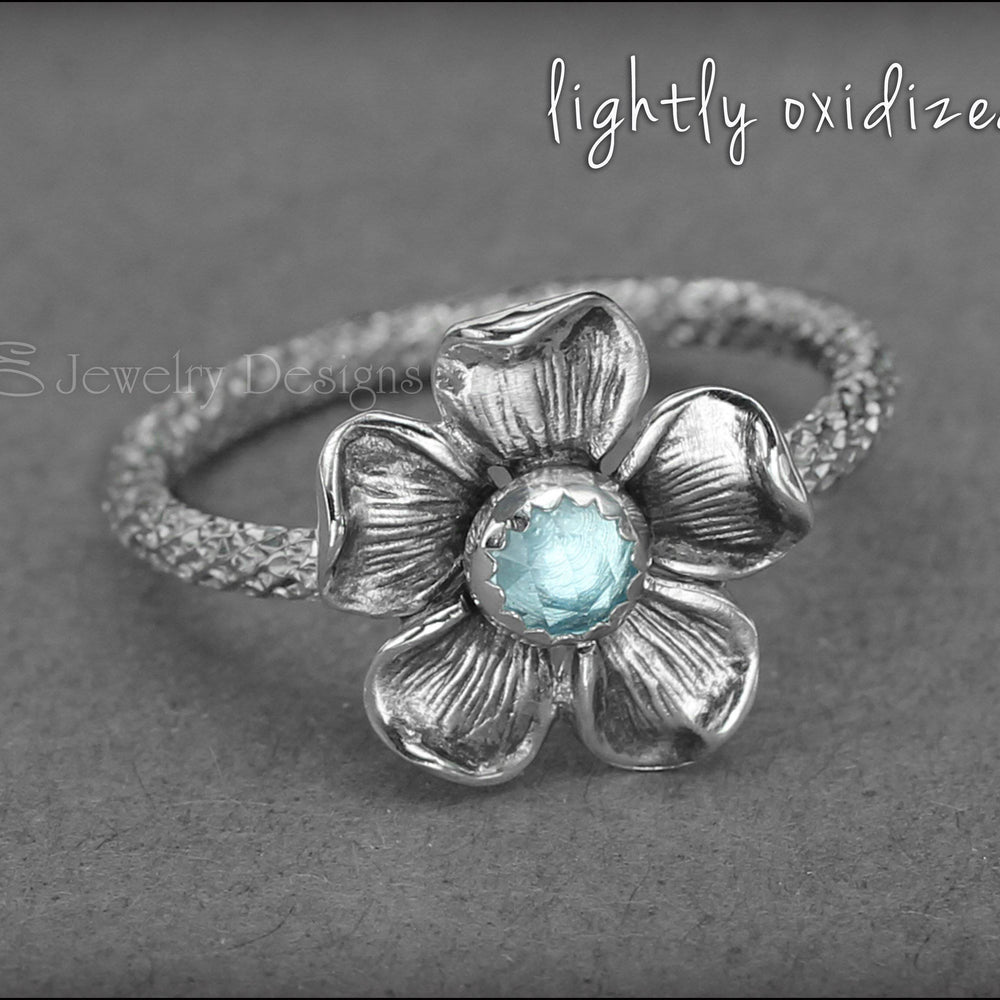 
                  
                    Glittery Sterling Flower Ring - (choose stone) - LE Jewelry Designs
                  
                