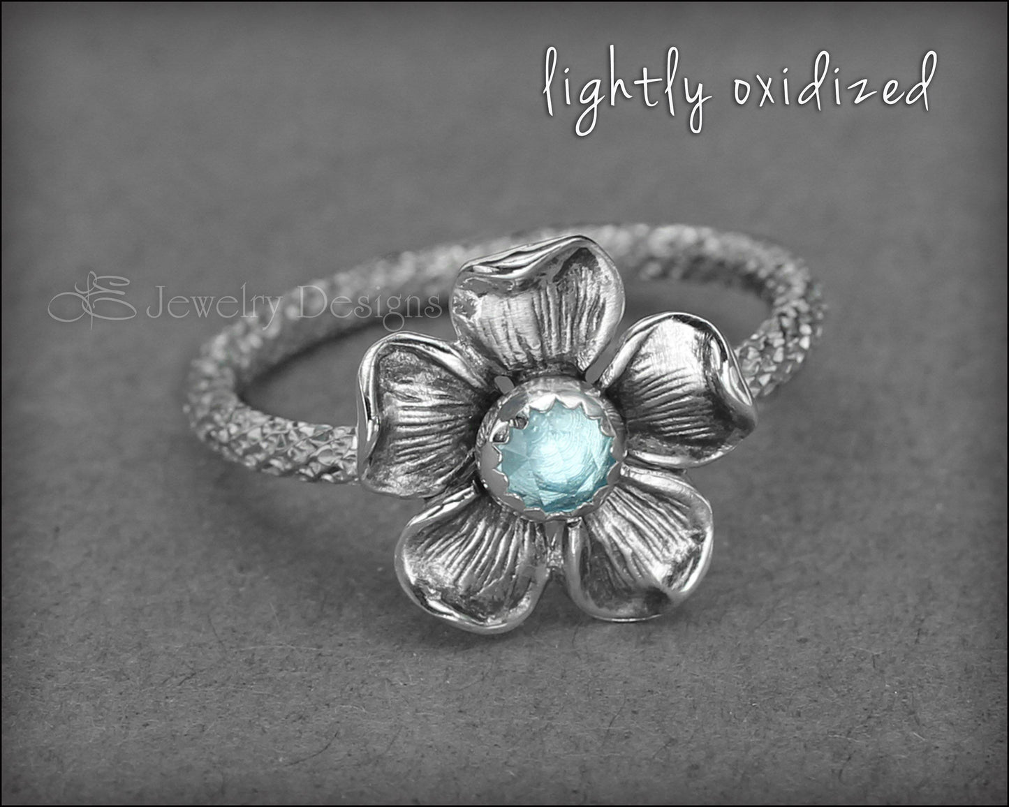 Glittery Sterling Flower Ring - (choose stone) - LE Jewelry Designs
