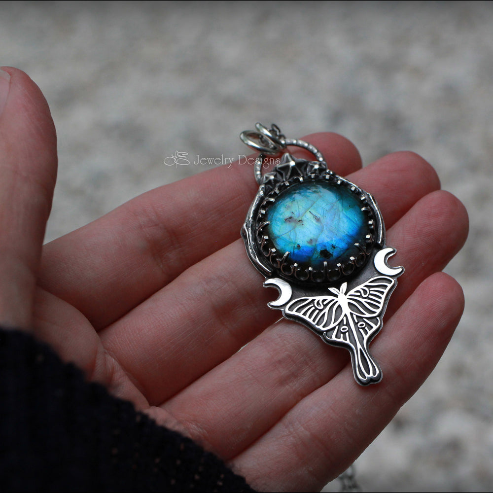 
                  
                    Sterling Luna Moth Labradorite Pendant - LE Jewelry Designs
                  
                