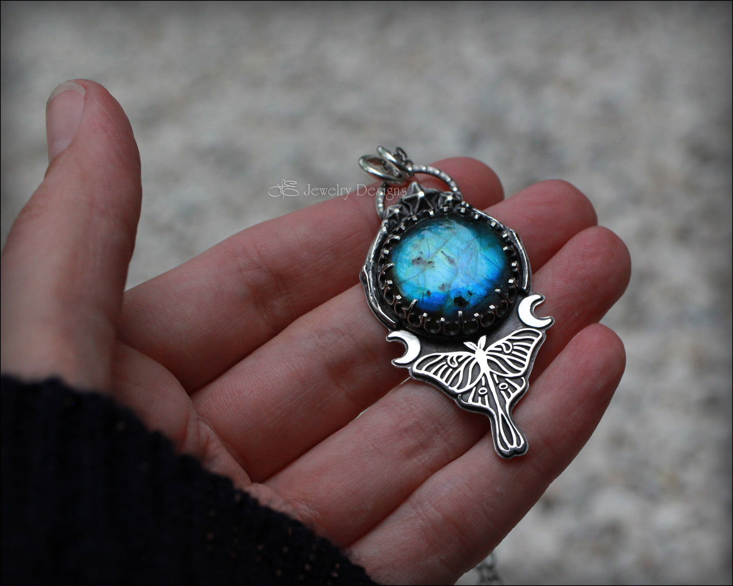 Sterling Luna Moth Labradorite Pendant - LE Jewelry Designs