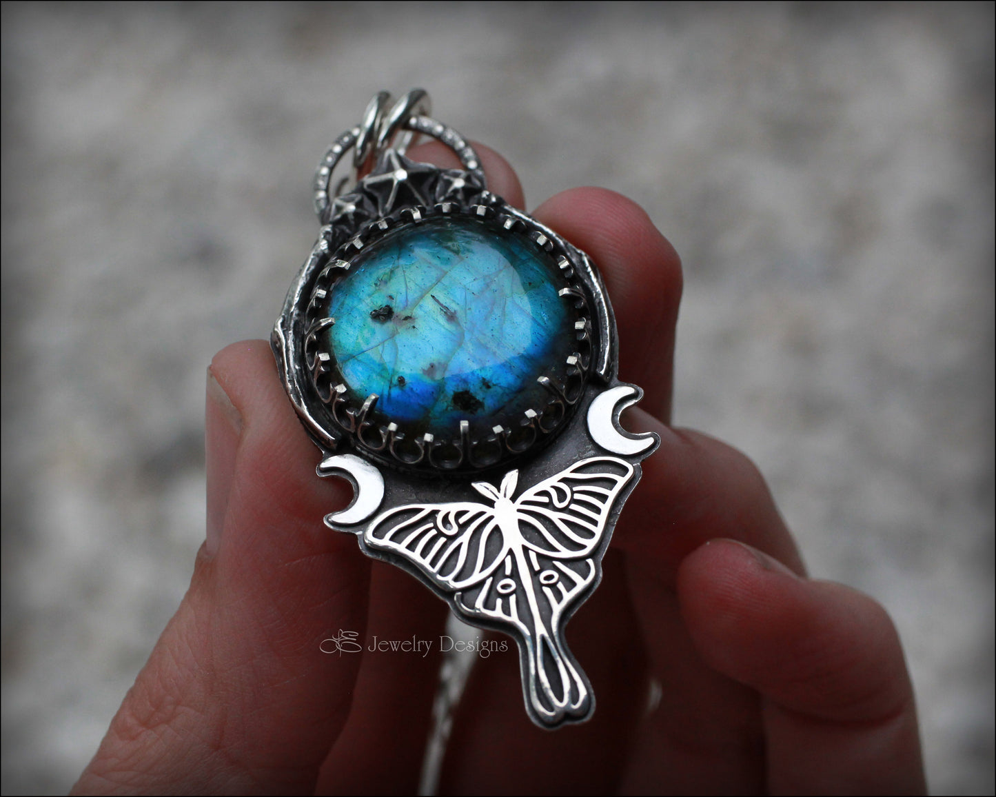 Sterling Luna Moth Labradorite Pendant - LE Jewelry Designs