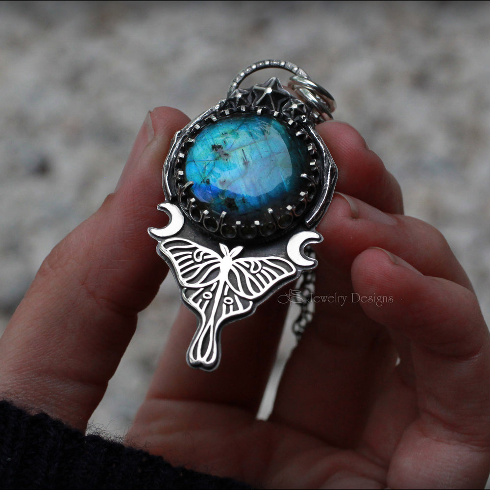 
                  
                    Sterling Luna Moth Labradorite Pendant - LE Jewelry Designs
                  
                