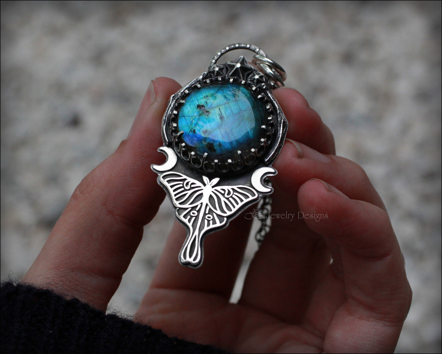 Sterling Luna Moth Labradorite Pendant - LE Jewelry Designs