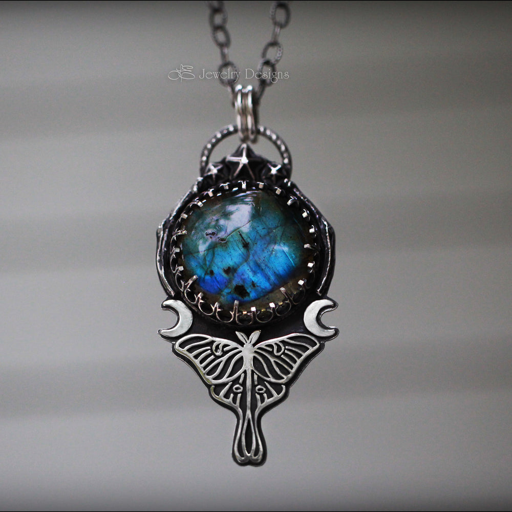 
                  
                    Sterling Luna Moth Labradorite Pendant - LE Jewelry Designs
                  
                