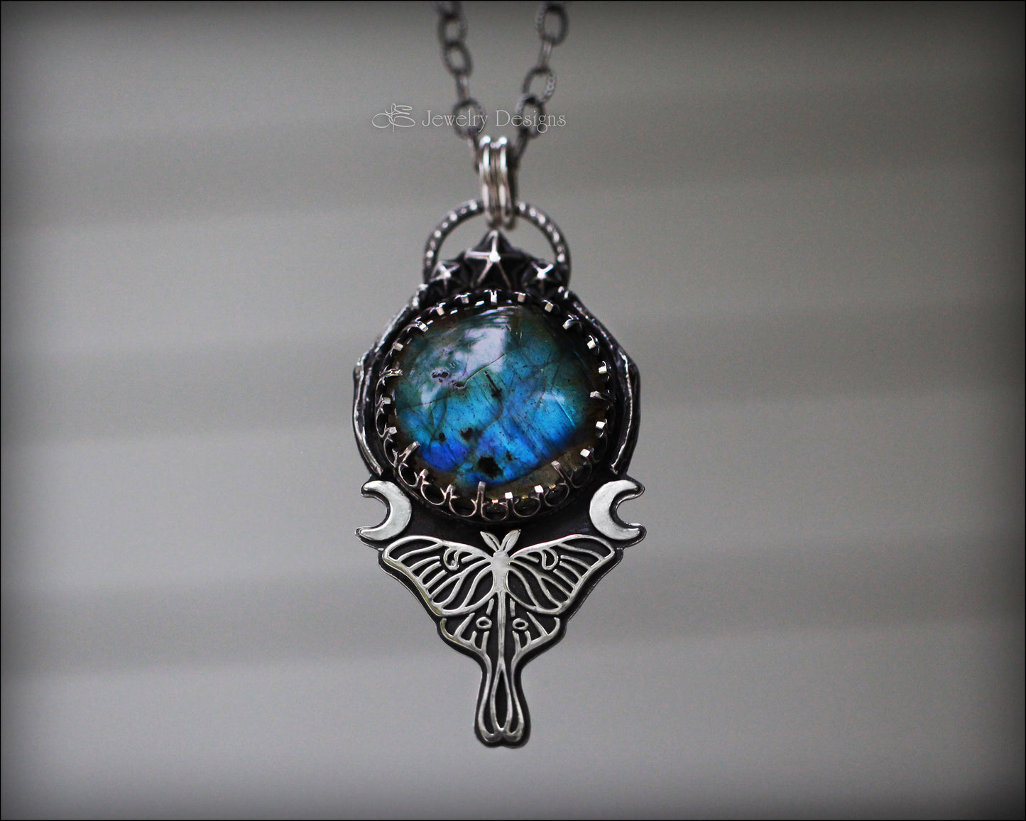 Sterling Luna Moth Labradorite Pendant - LE Jewelry Designs