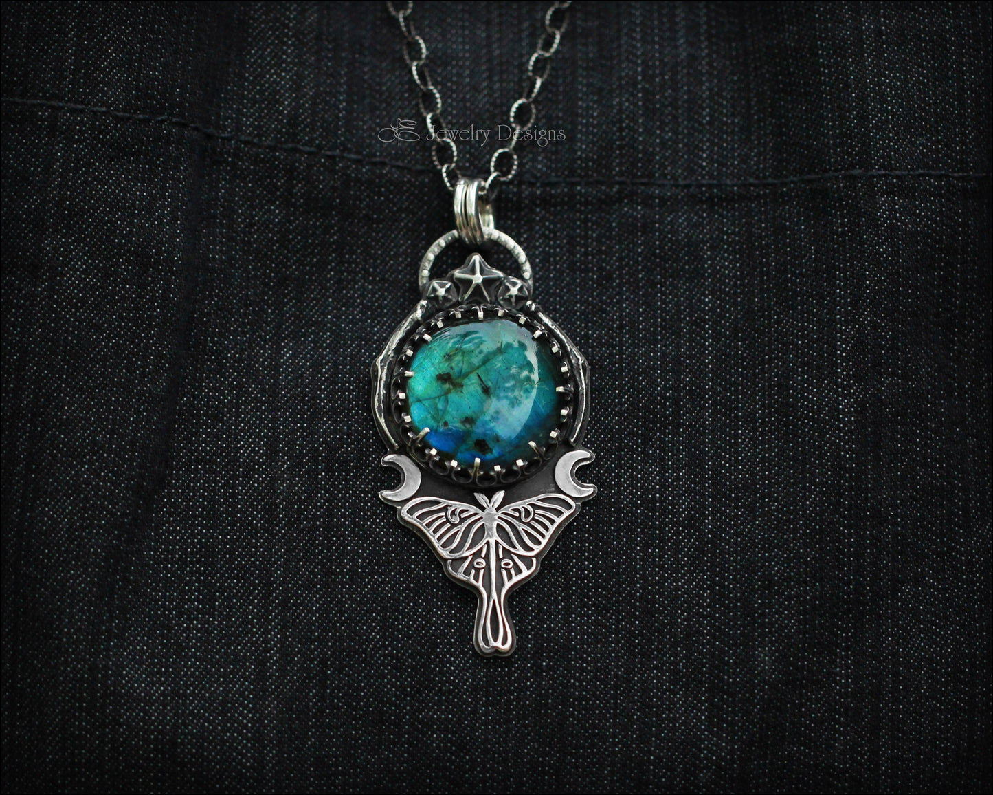 Sterling Luna Moth Labradorite Pendant - LE Jewelry Designs