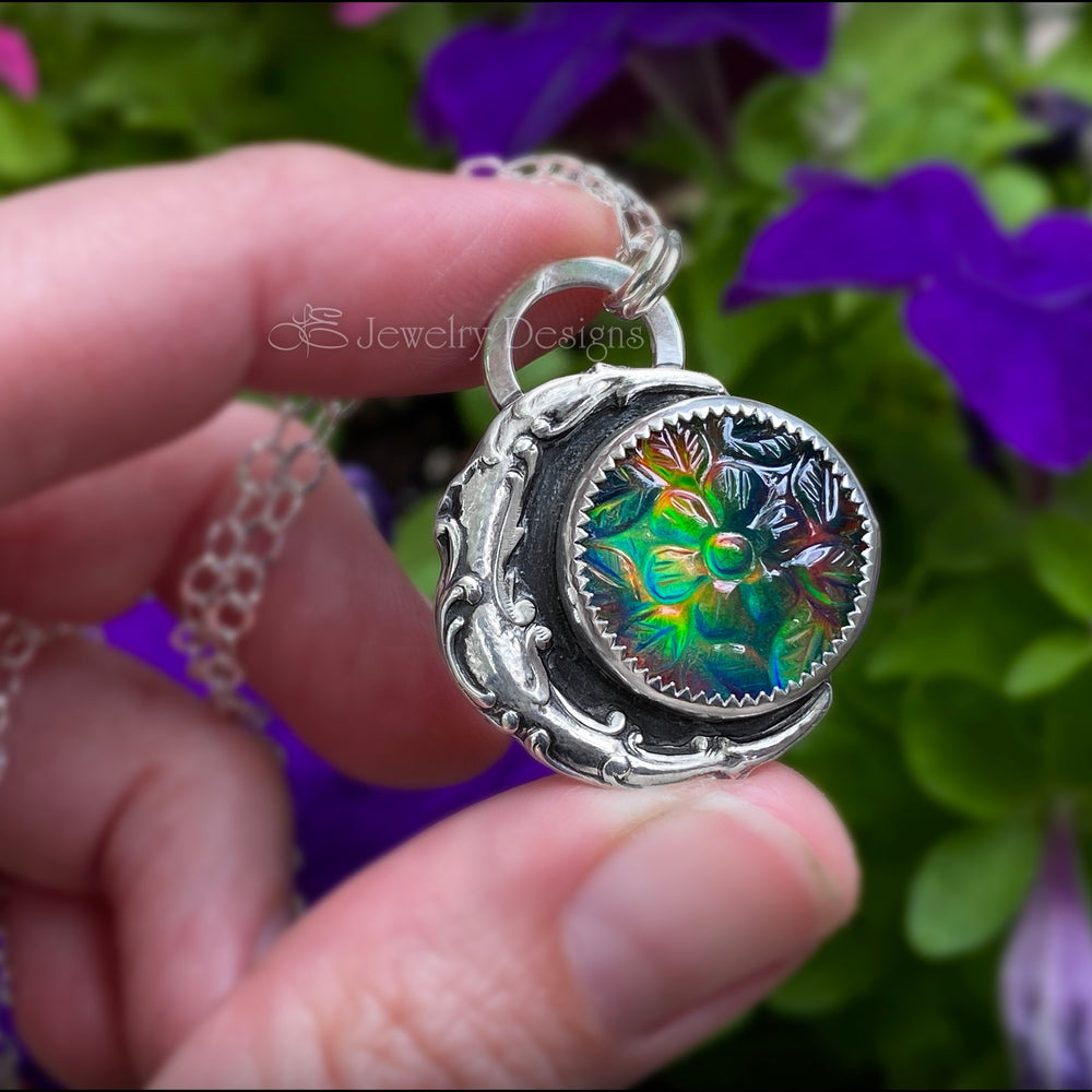 Sterling Moon & Floral Aurora Opal Necklace - LE Jewelry Designs