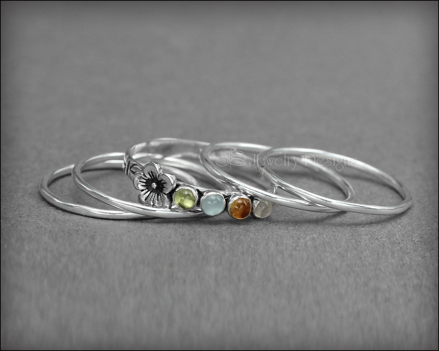 Gemstone Flower Ring Set - (choose # of stones) - LE Jewelry Designs