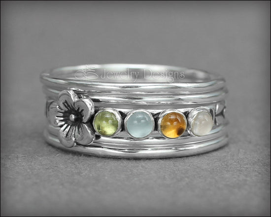 Load image into Gallery viewer, Gemstone Flower Ring Set - (choose # of stones) - LE Jewelry Designs
