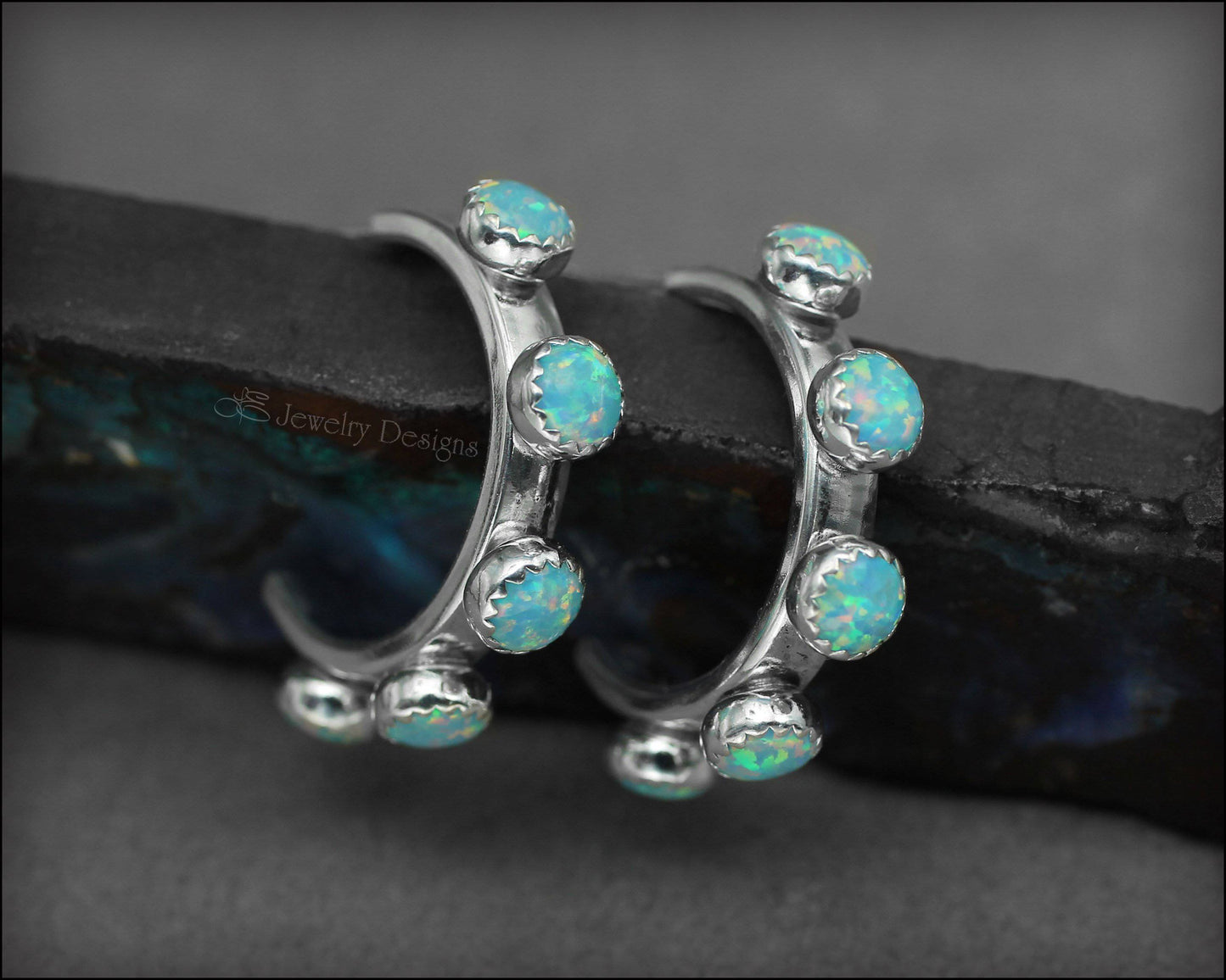 Sterling Opal Hoops - (choose color) - LE Jewelry Designs