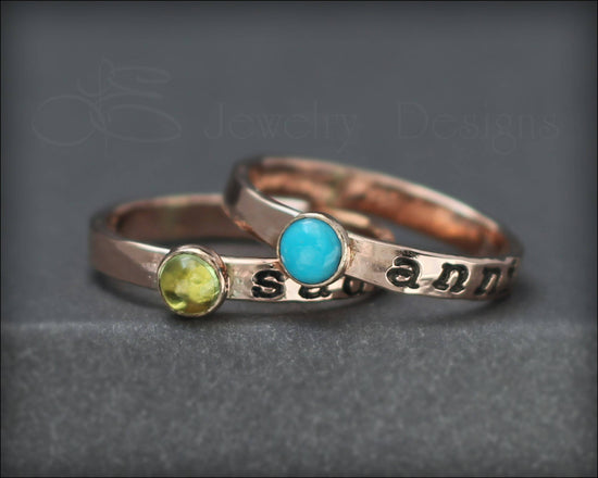 Hand Stamped Gemstone Stacking Ring - LE Jewelry Designs